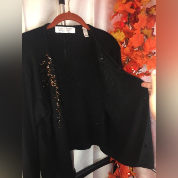 Karen Scott Evening | Women’s Black Cardigan Sweater with Bead Embellishments - Picture 8 of 10